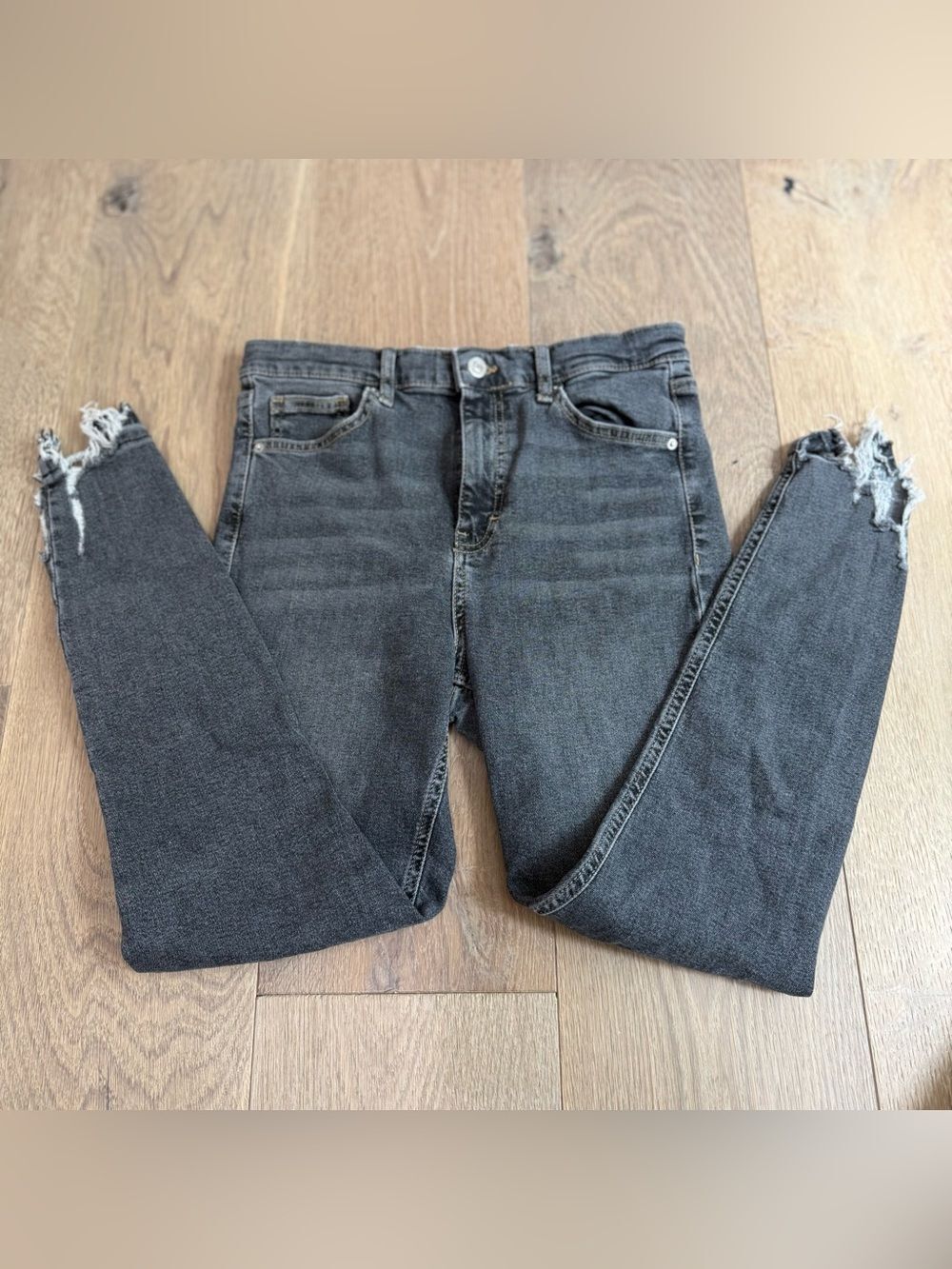 Topshop Black Skinny Ripped Hem Jeans